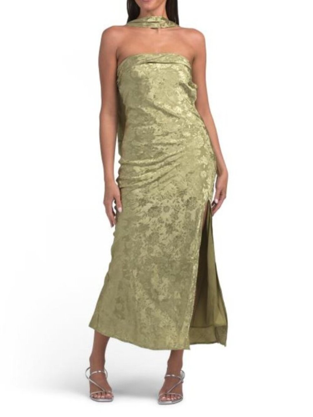 THIRTY THIRTY Jacquard Strapless Dress With Scarf